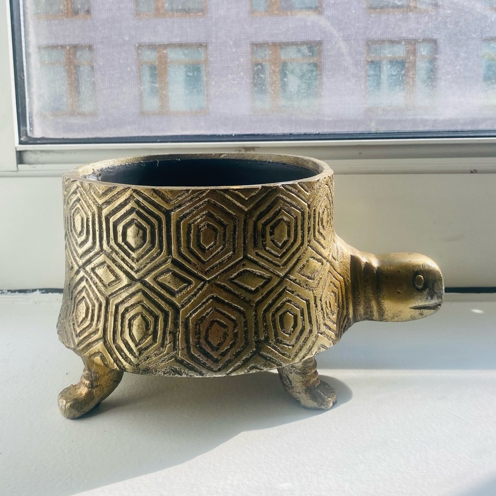 ❤️ Anthropologie RARE Idol Planter turtle tortoise gold brass